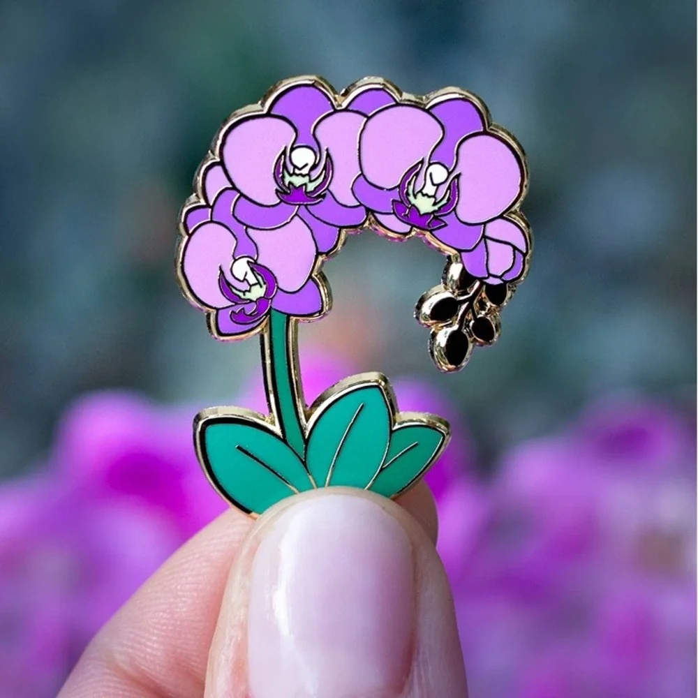 Orchid Flower Enamel Pin -‎ Gold Plated Nature Brooch - Garden & Floral Jewelry